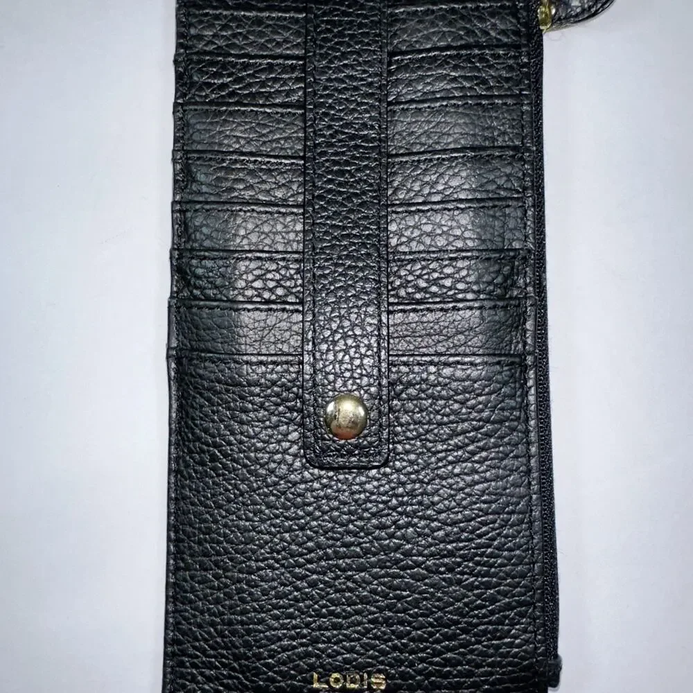 LODIS Card Wallet Pebbled Black Leather 7.25